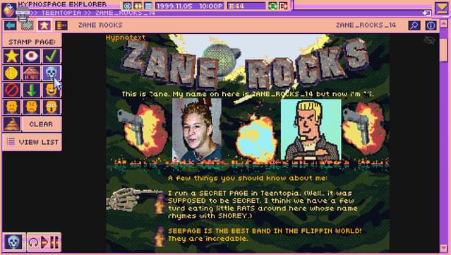 Screen Shot of Zane's Hypnospace page